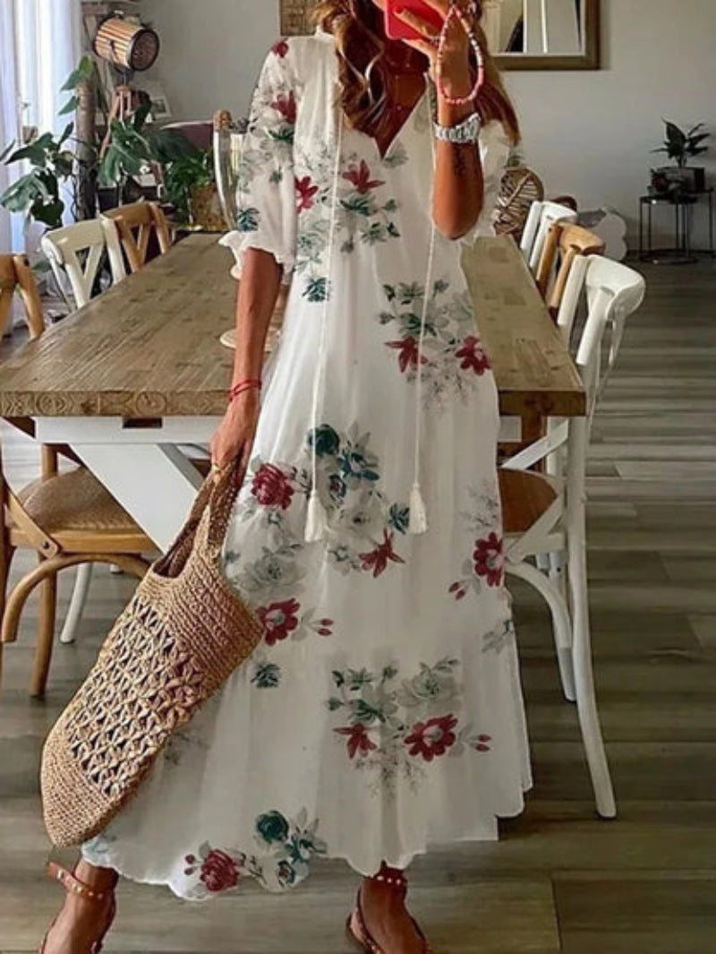 Boho Vintage V-Neck Printed Dress