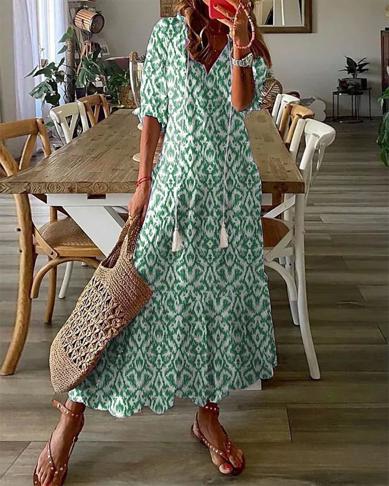 Boho Vintage V-Neck Printed Dress