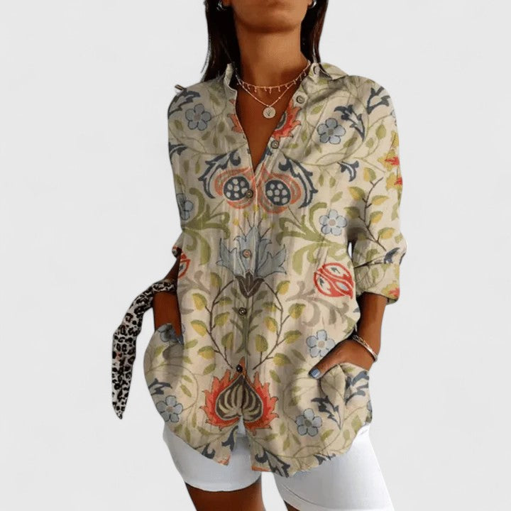 Floral Elegance Button-Up Blouse