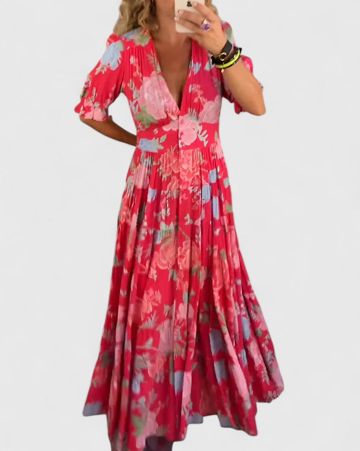 Floral V-neck Elegance Dress