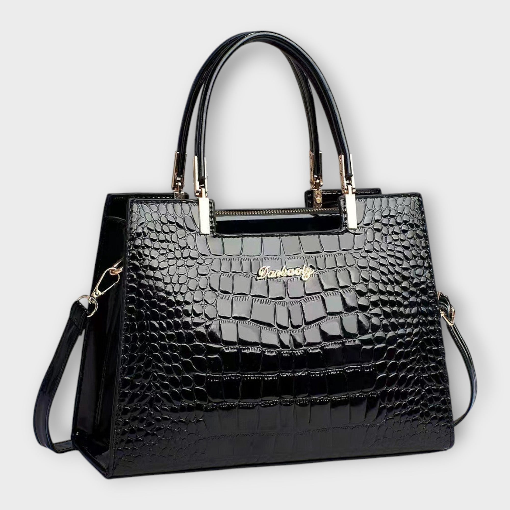 Crocodile Texture Glossy Handbag