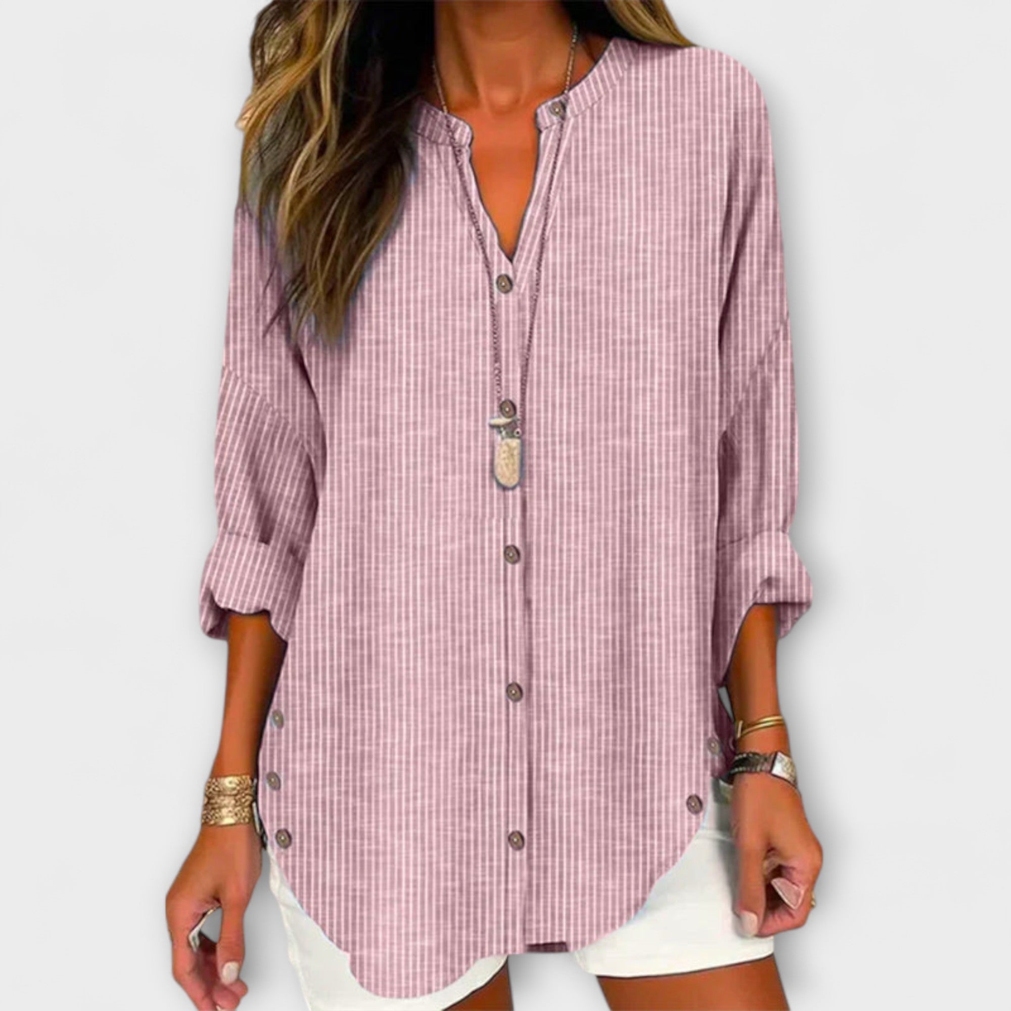 Stylish V-Neck Top with Classic Stripe Pattern