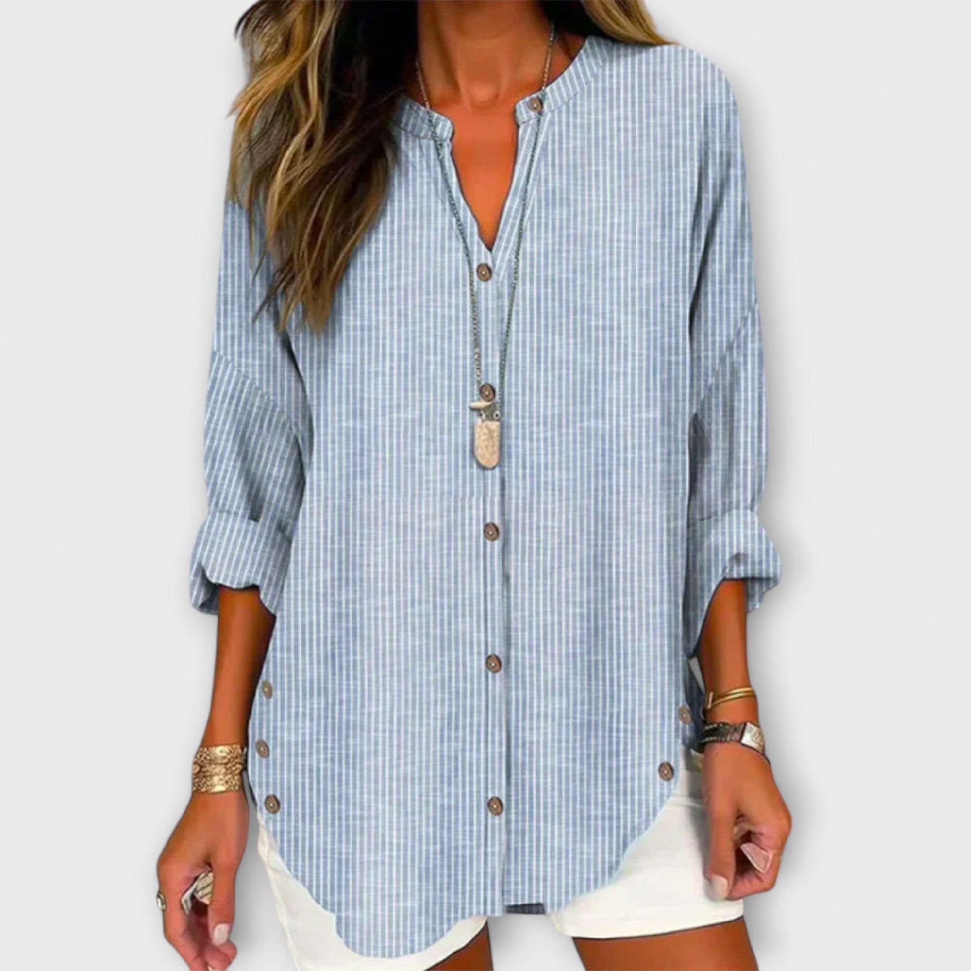 Stylish V-Neck Top with Classic Stripe Pattern