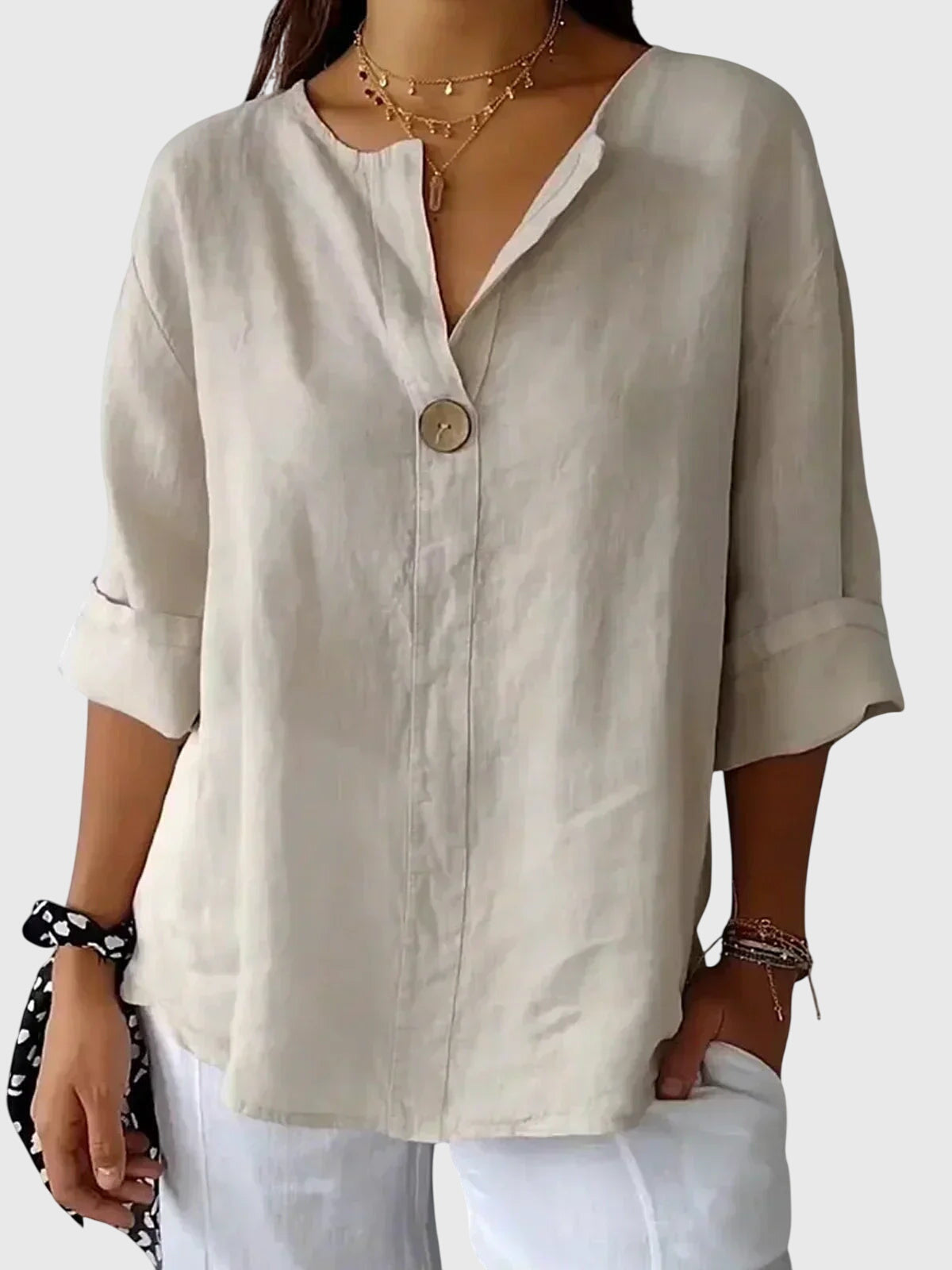 Elegant Ease Button Blouse
