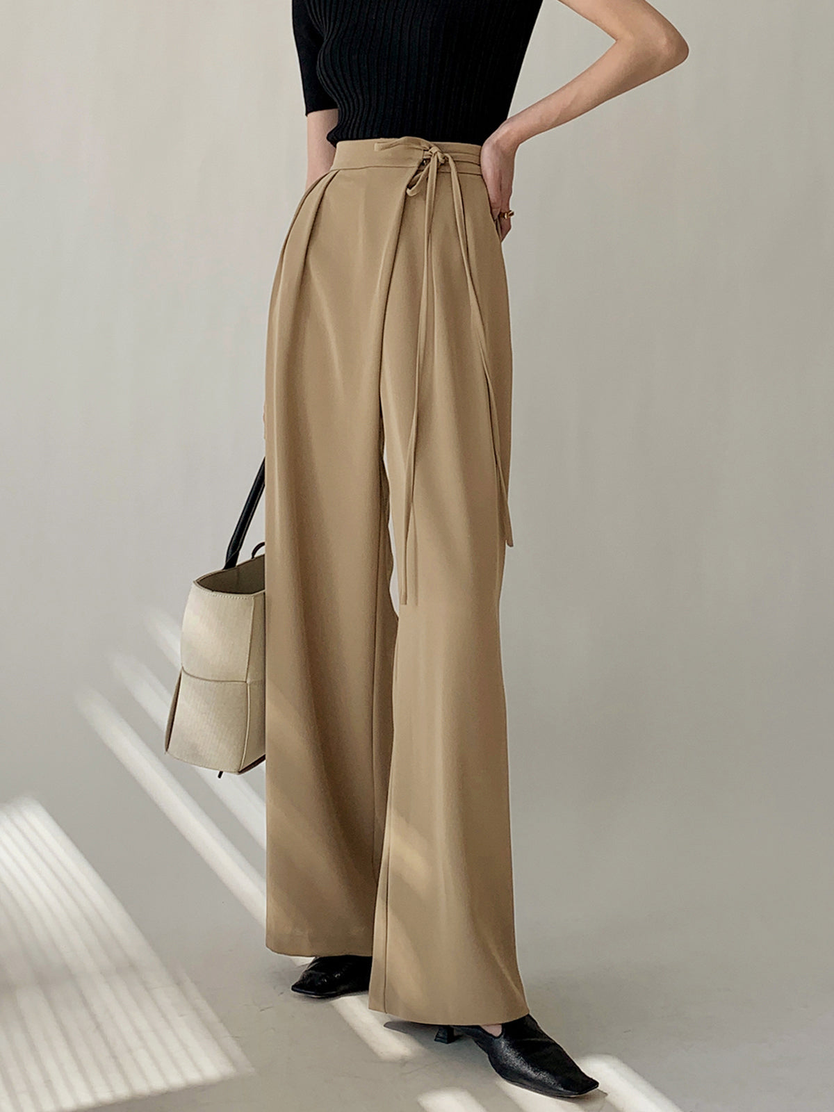 Flowy Wide Leg Dress Pants with Tie Waist