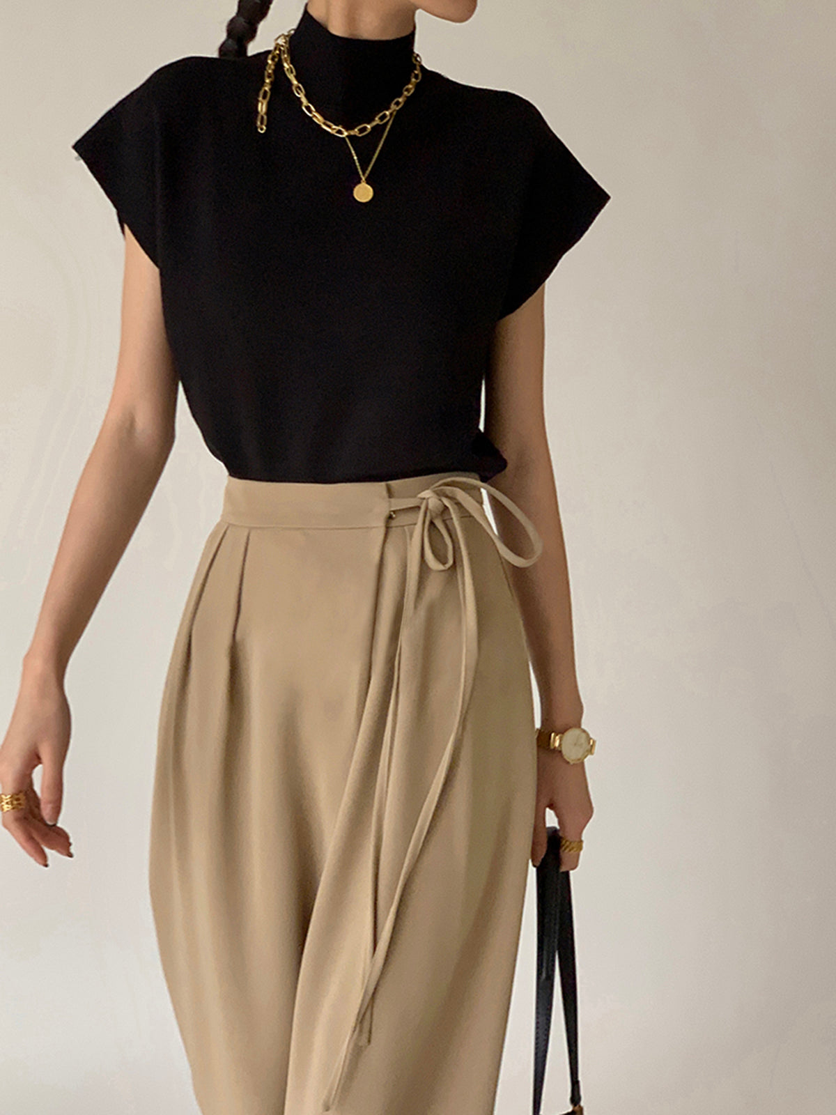 Flowy Wide Leg Dress Pants with Tie Waist