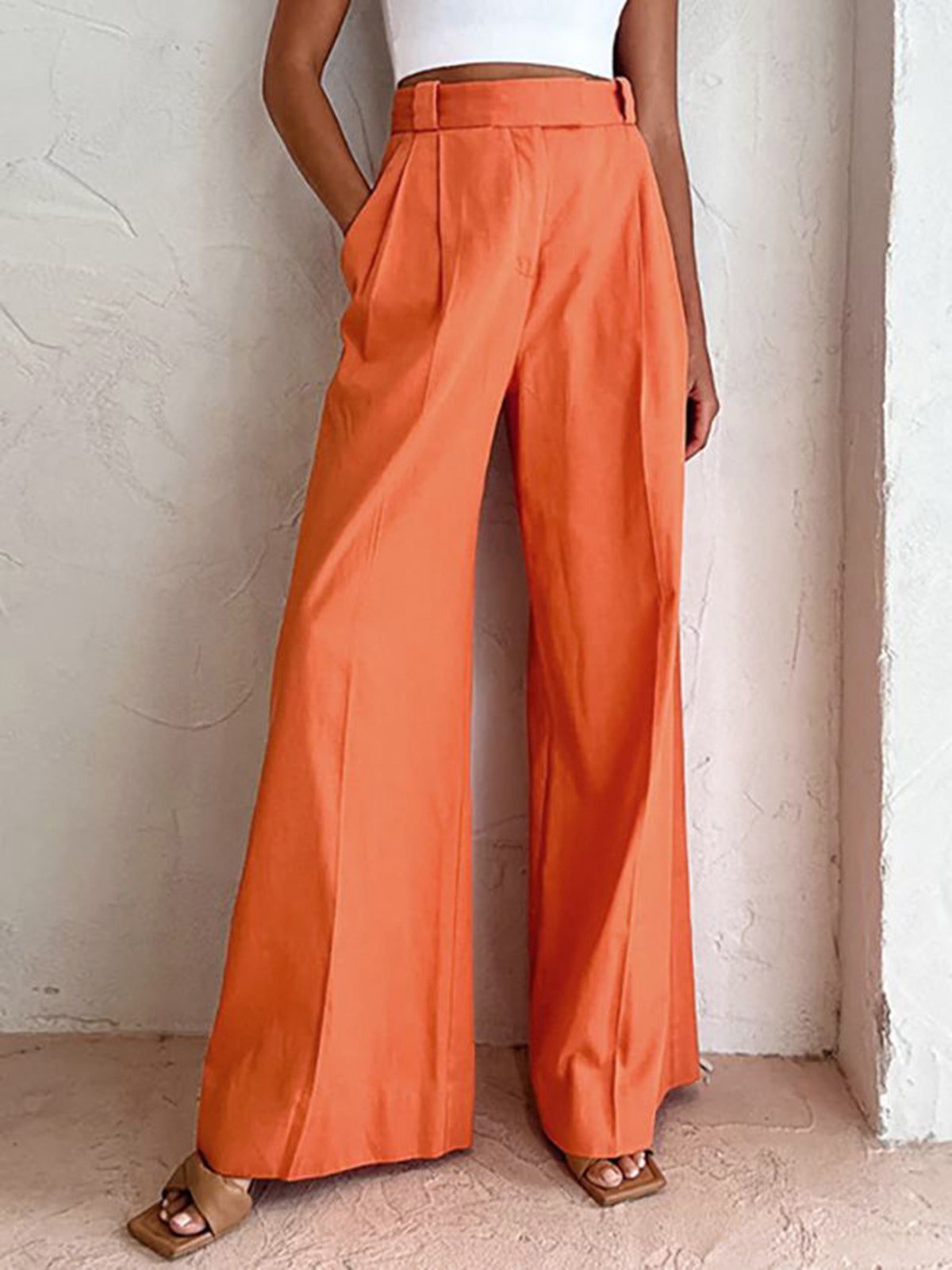 Vitamin C Linen Cotton Wide-Leg Trousers