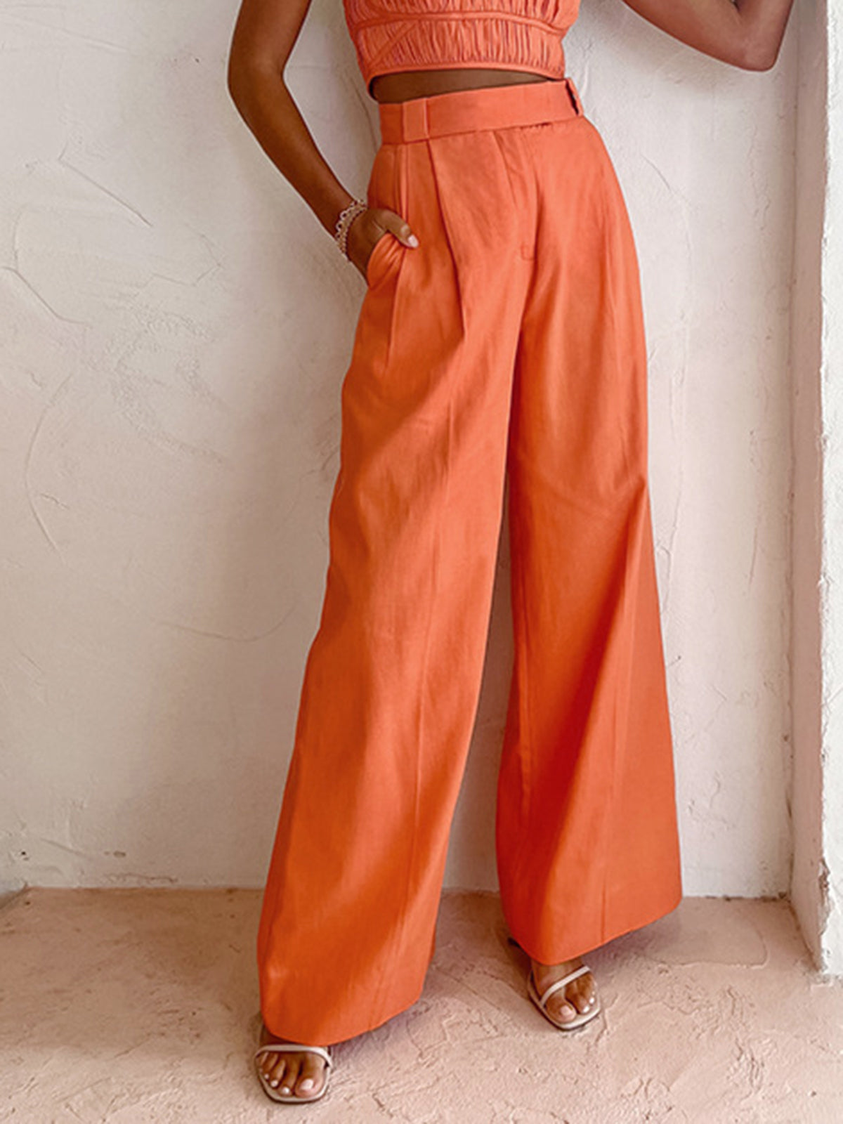 Vitamin C Linen Cotton Wide-Leg Trousers