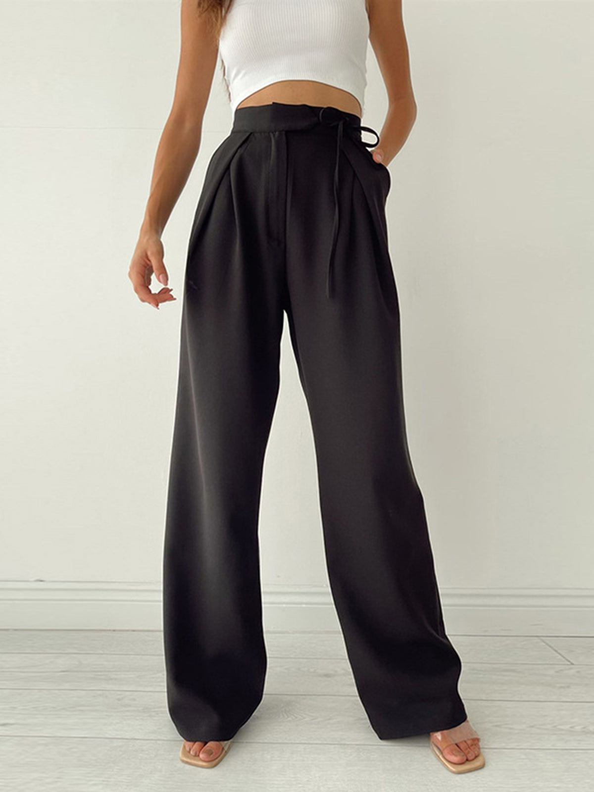 Wide Leg Palazzo Trousers with Ties