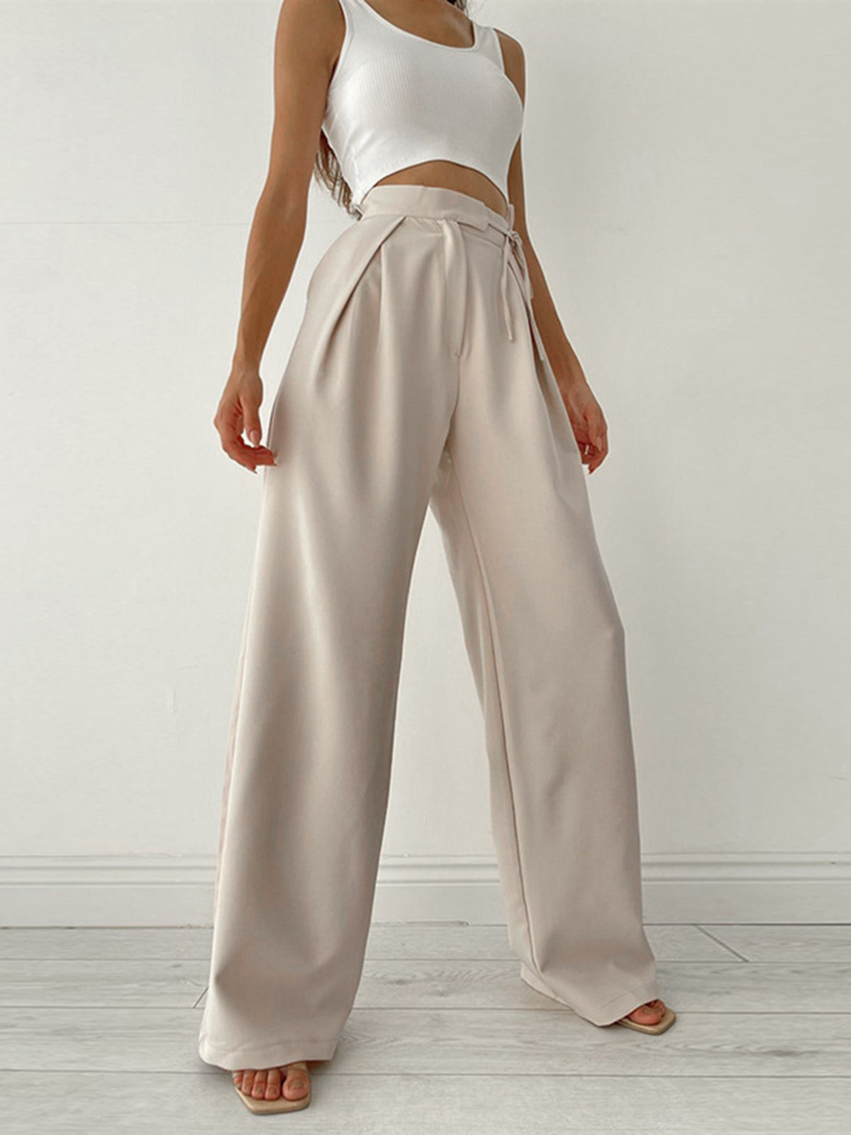 Wide Leg Palazzo Trousers with Ties