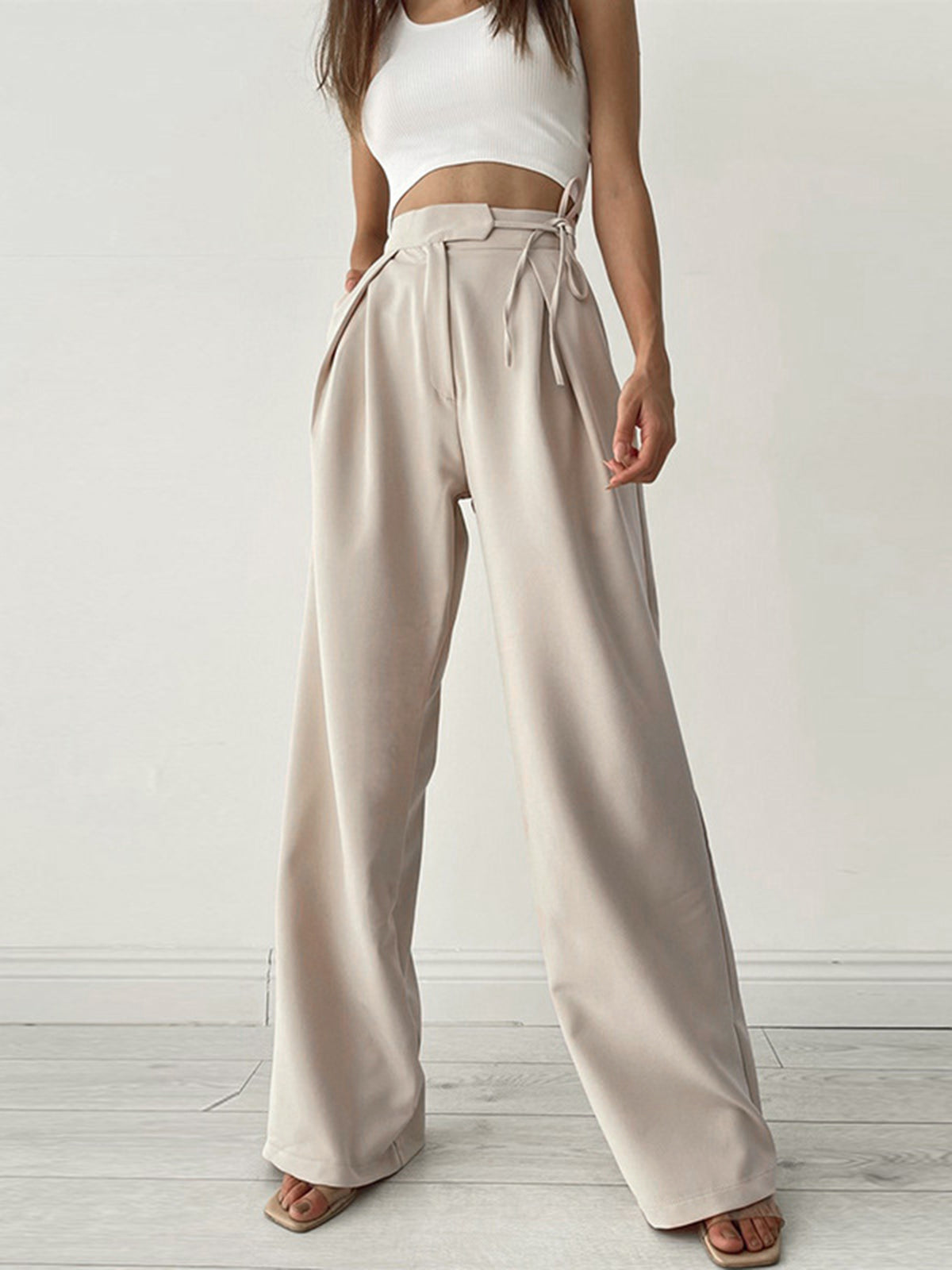 Wide Leg Palazzo Trousers with Ties
