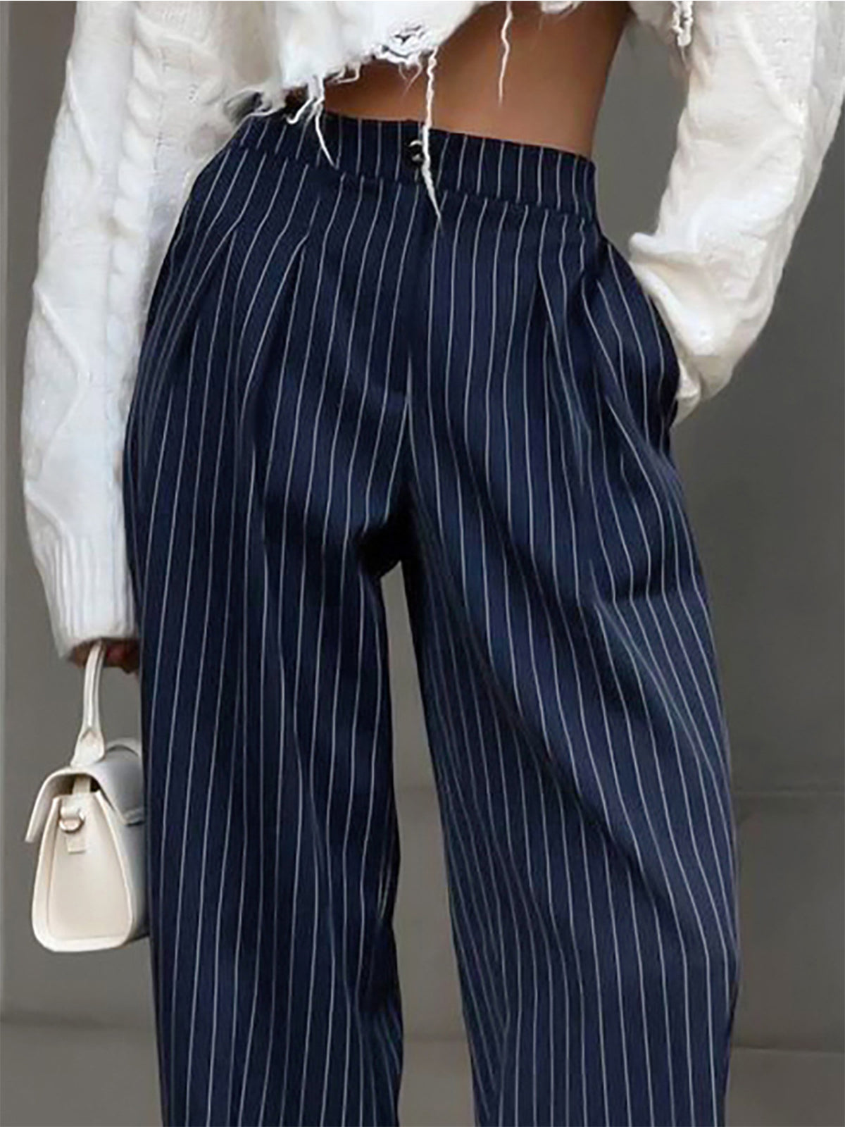 Pinstripe Pleated Wide-Leg Trousers