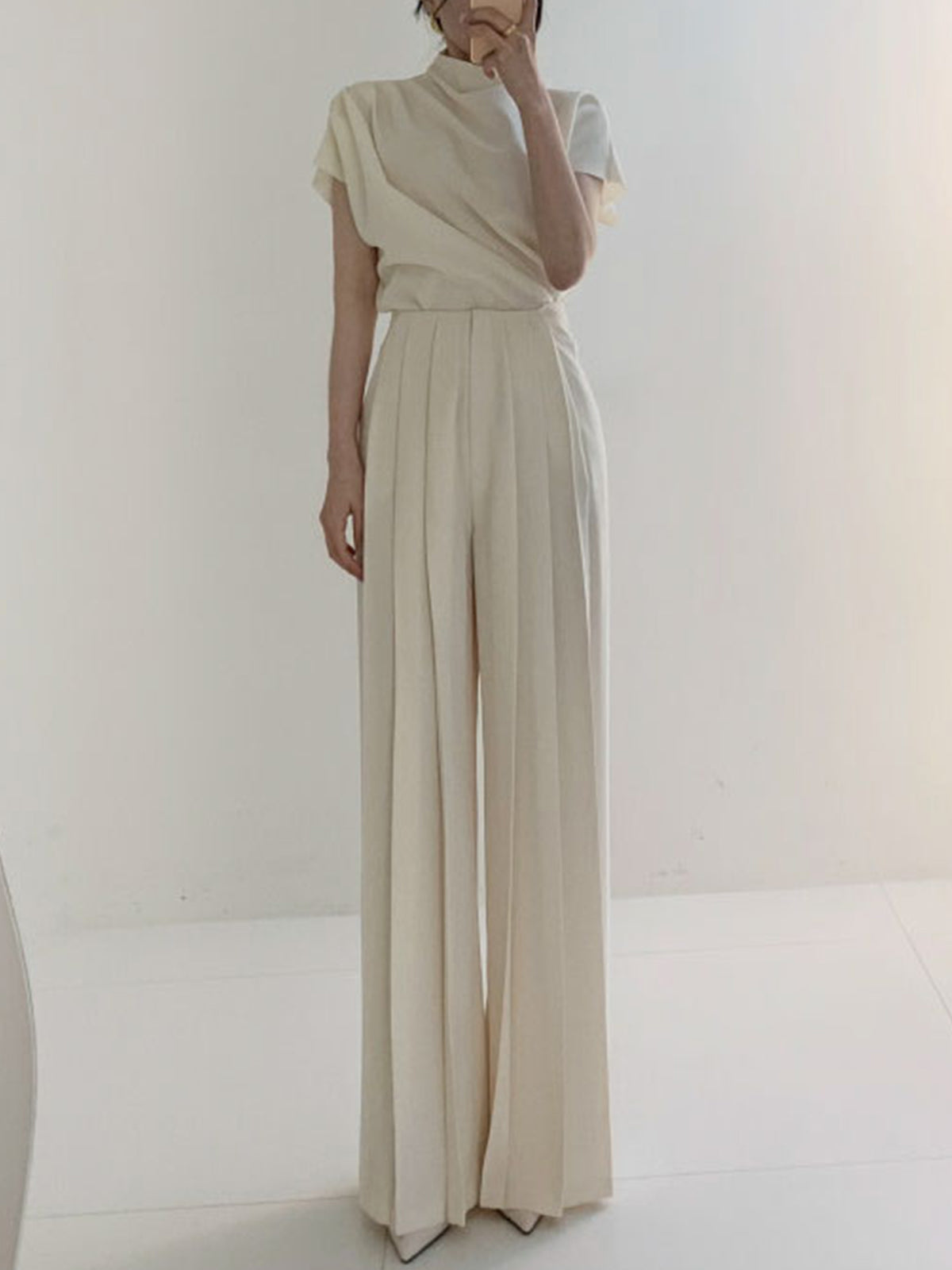 Pleated High-Waisted Wide-Leg Pants