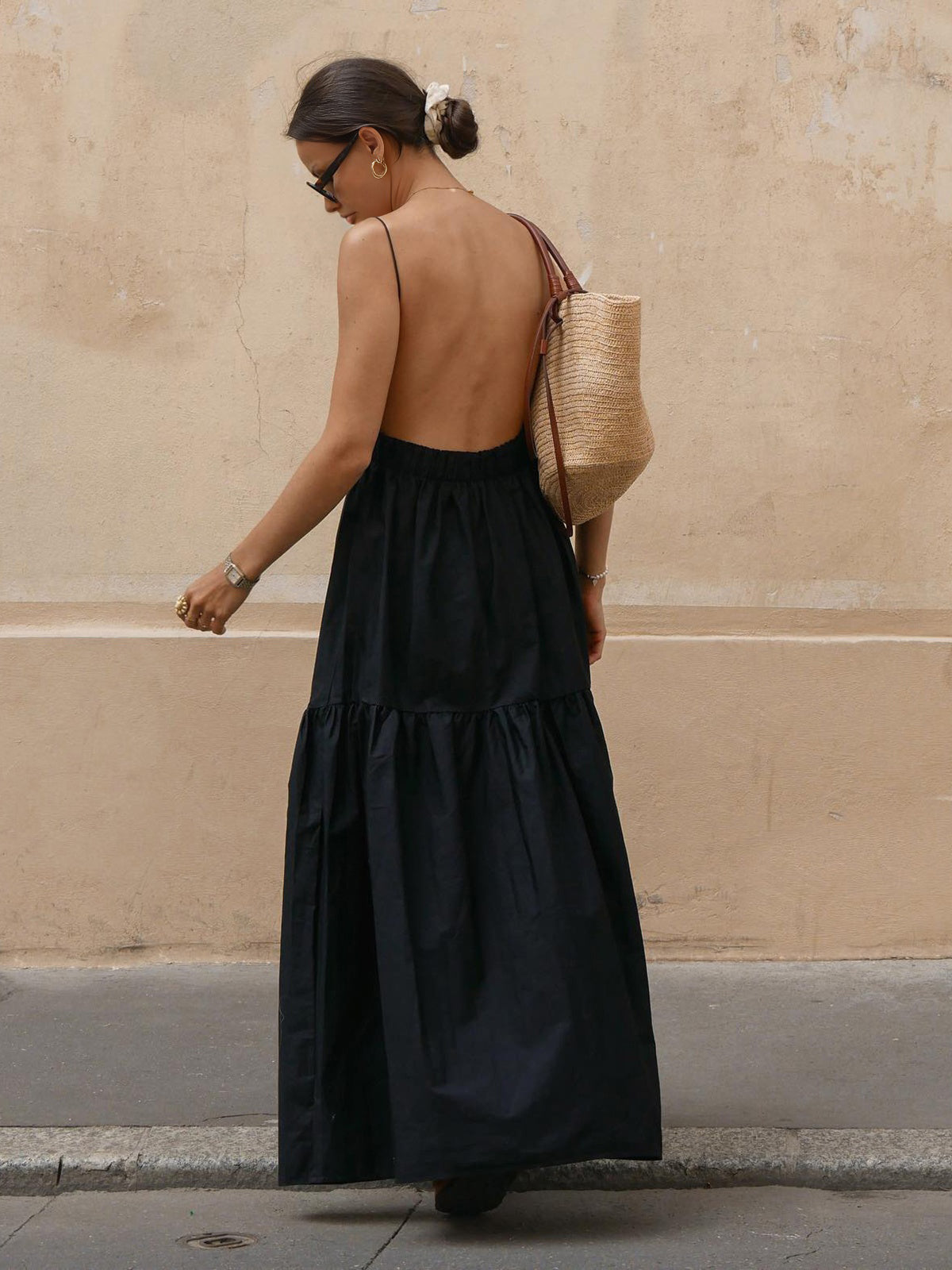 Backless Solid Long Dress