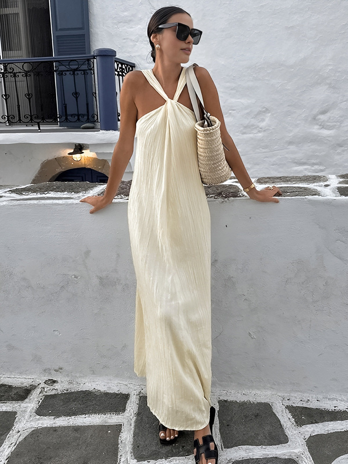 Creamy Halter Neck Long Dress