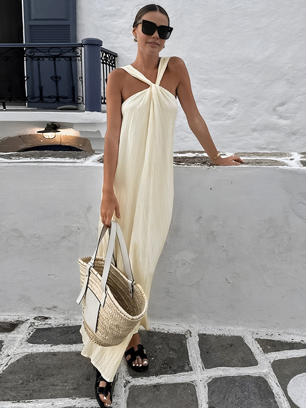 Creamy Halter Neck Long Dress