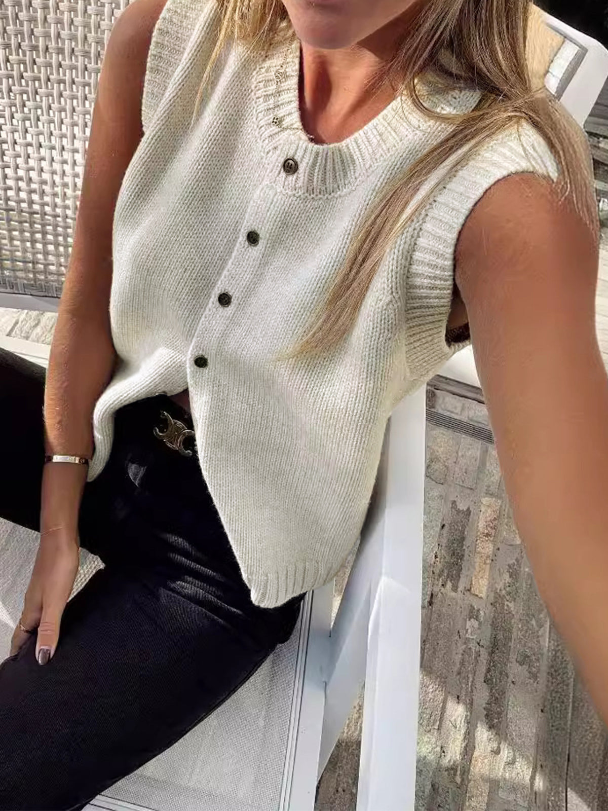 Casual Button-Up Sweater Vest