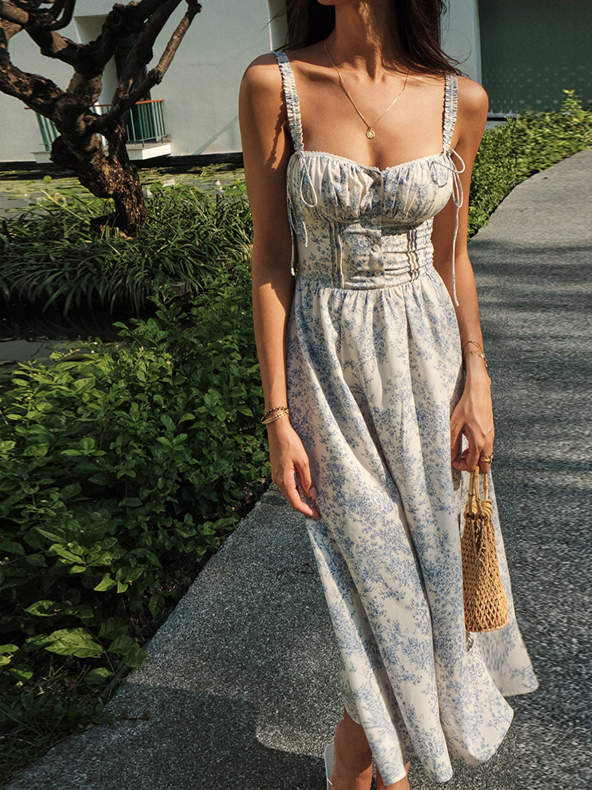 Sapphire Garden Floral Midi Dress with Camisole Top