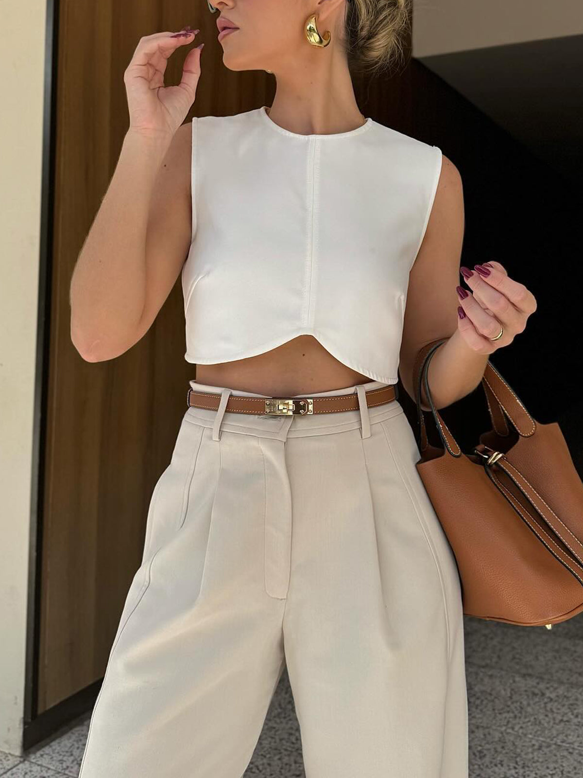 Pleated Ankle-Length Pants