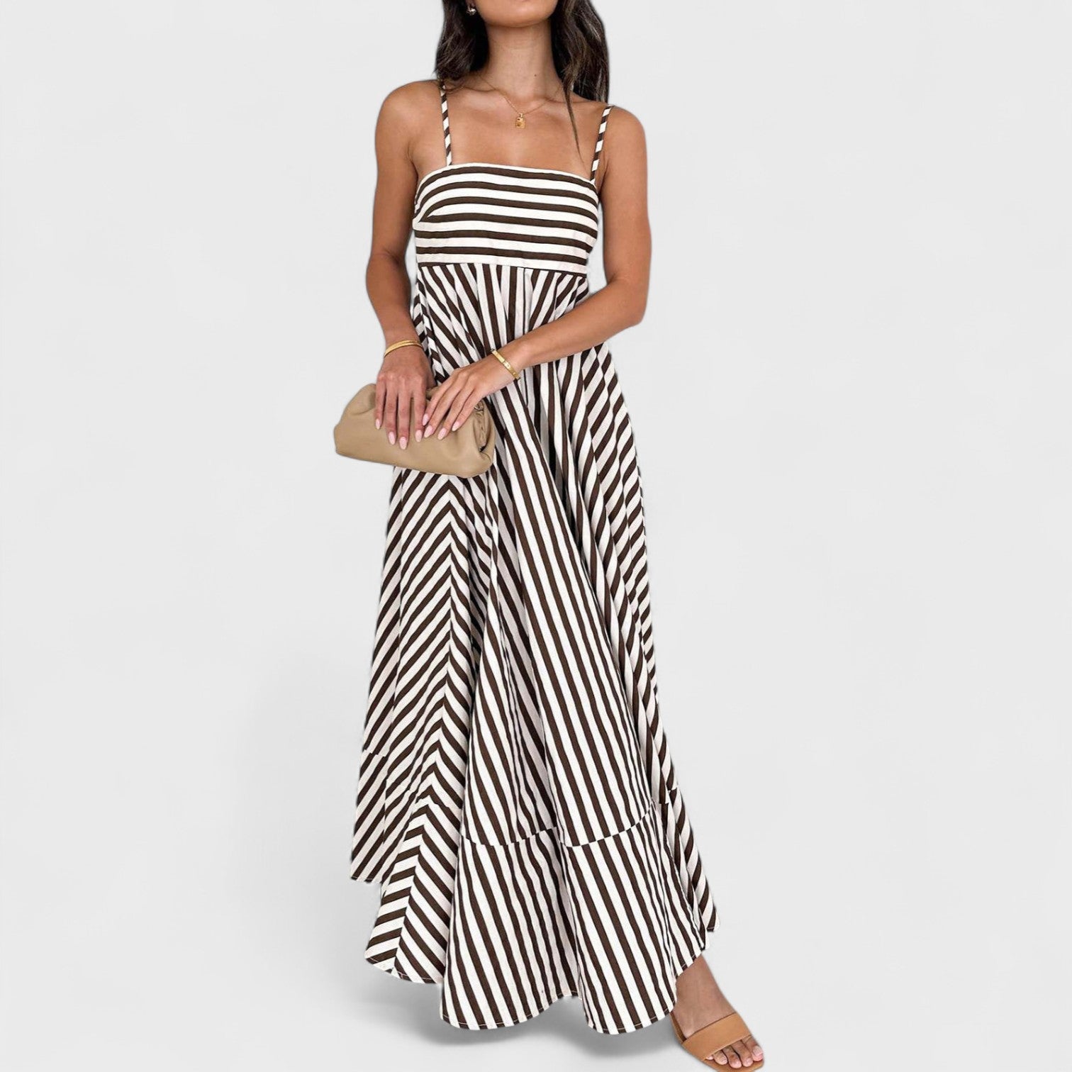 Striped Pleated Camisole Long Dress