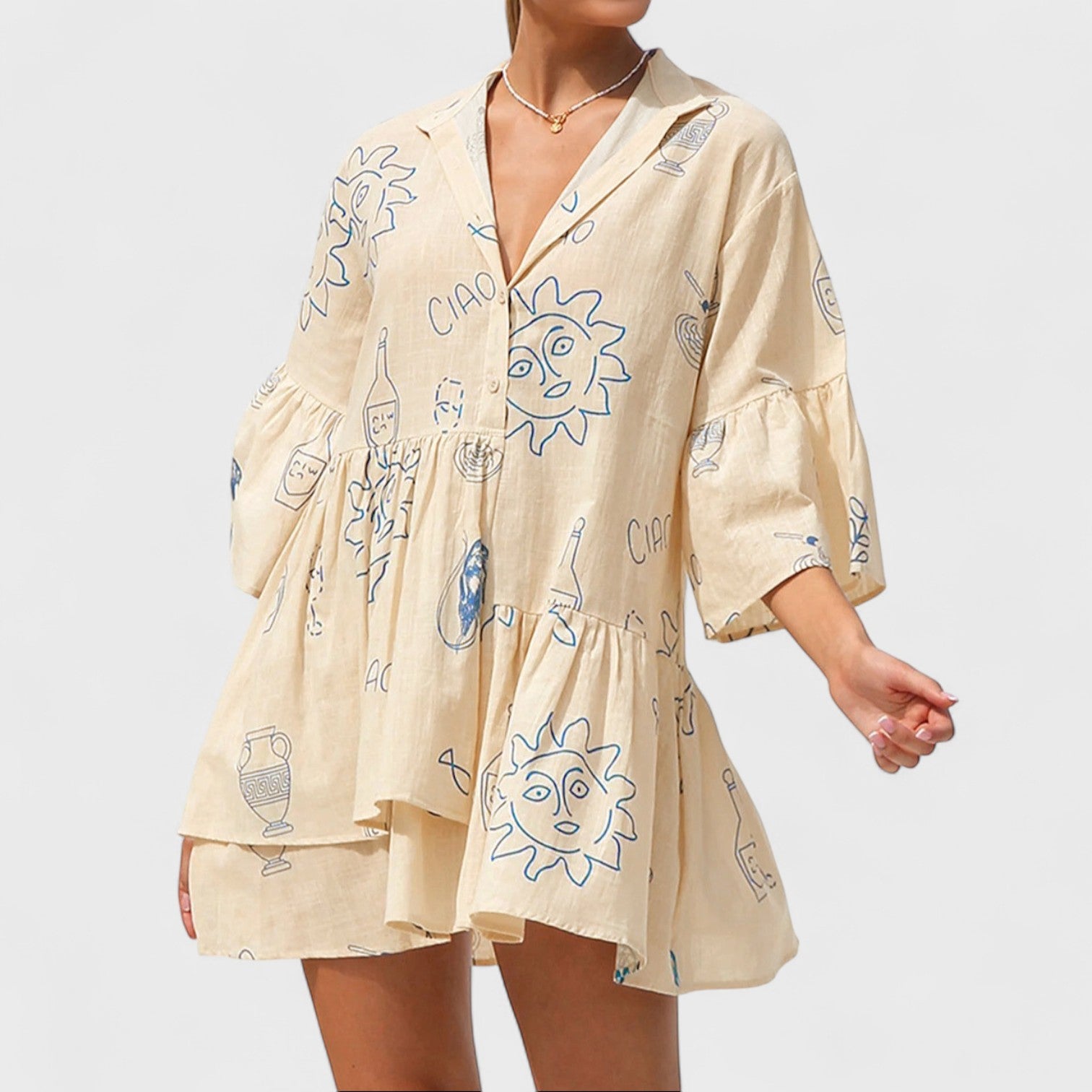 Oversized Sun-Printed Short Dress