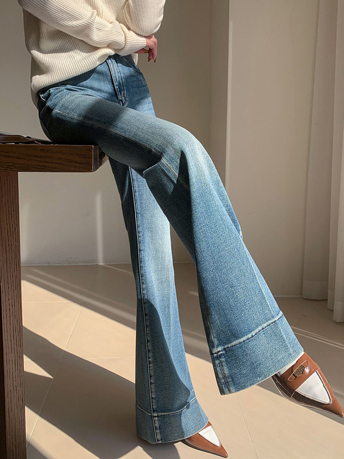 Washed Slim Fit Draped Denim Pants