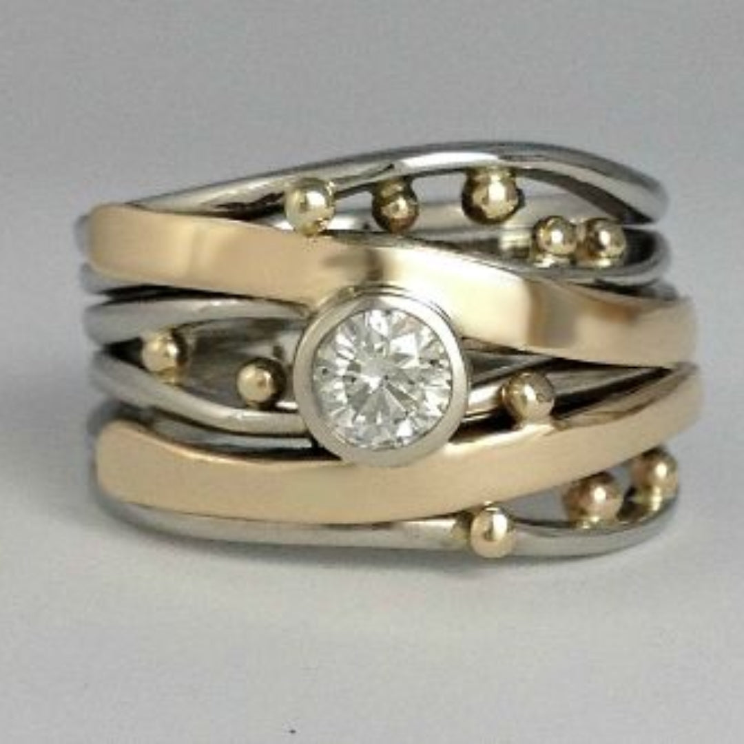 Vintage crystal gold and silver ring