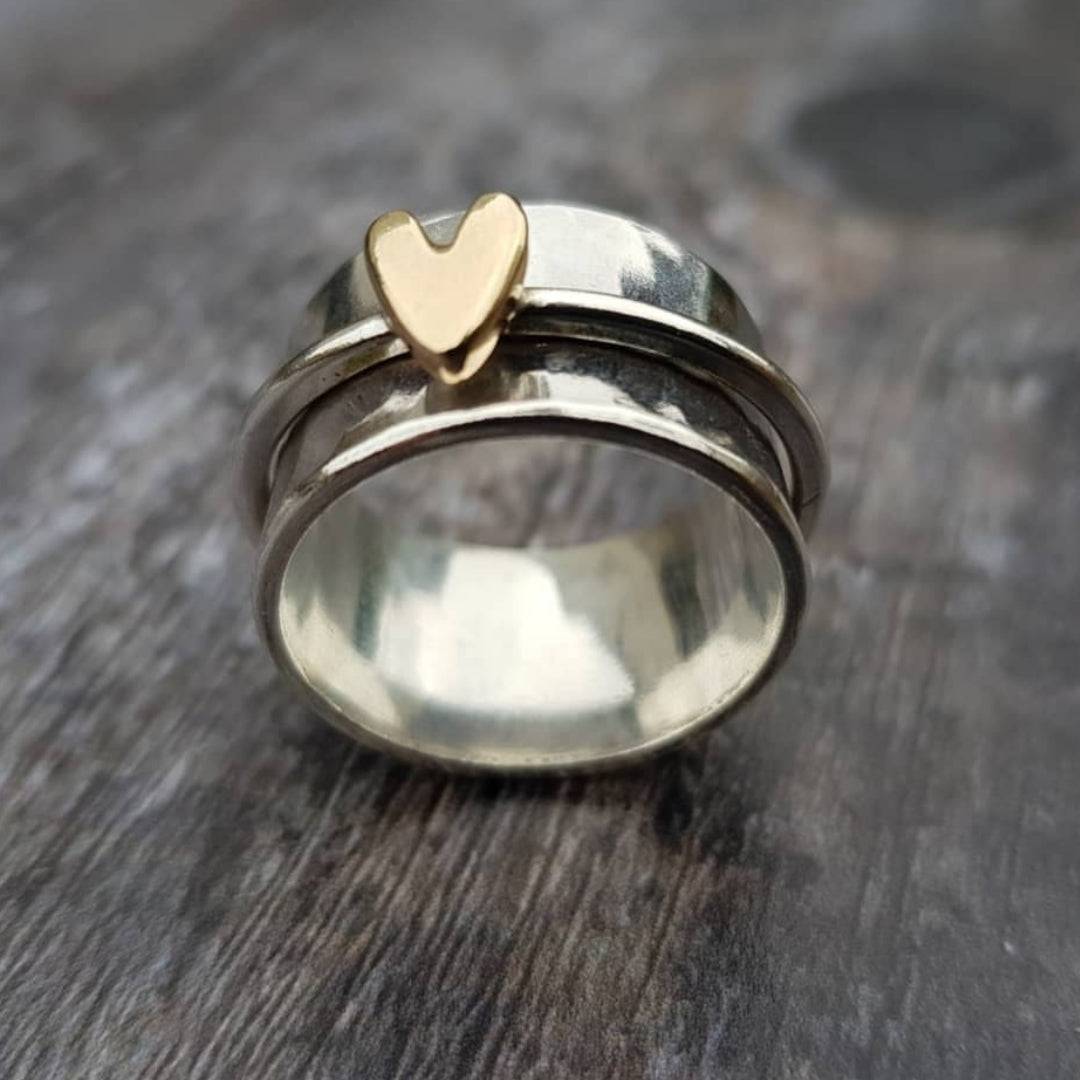 Silver with gold heart ring