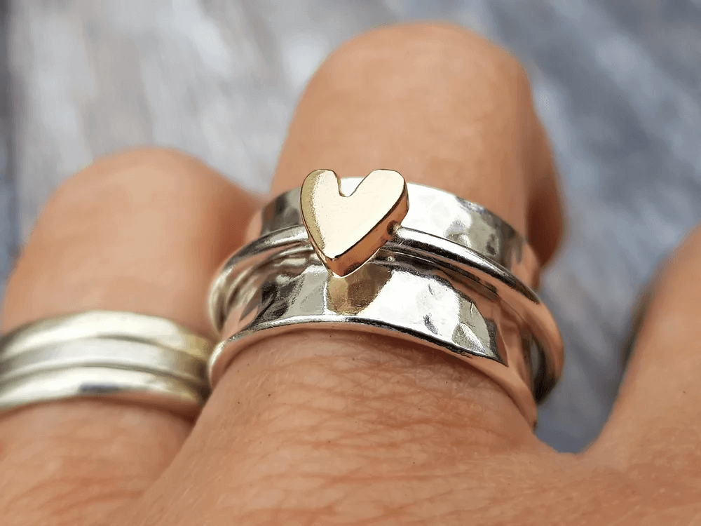 Silver with gold heart ring