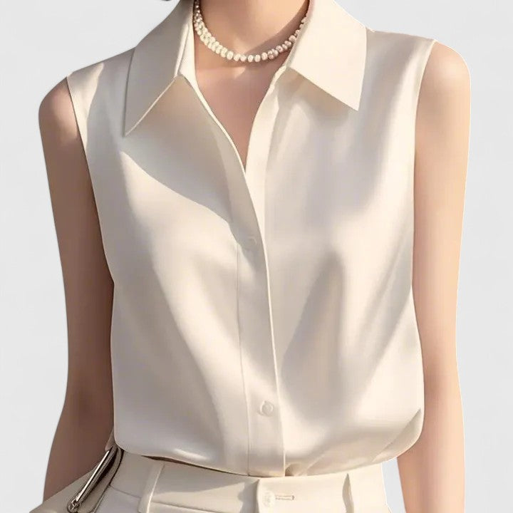 Elegant Chic Sleeveless Satin Blouse