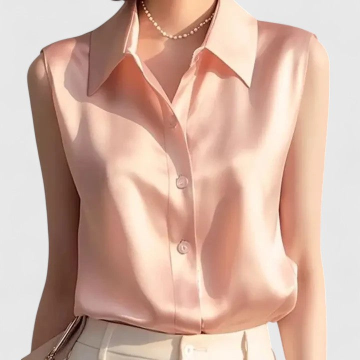 Elegant Chic Sleeveless Satin Blouse