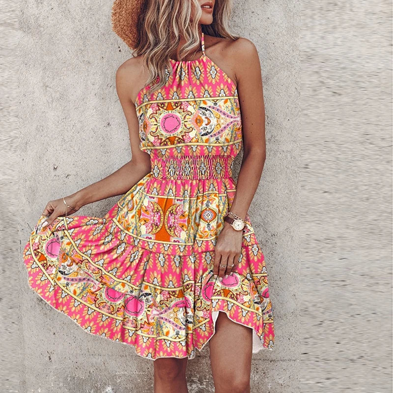 Backless Irregular Printed Mini Dress