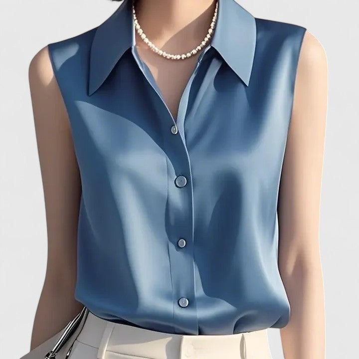 Elegant Chic Sleeveless Satin Blouse