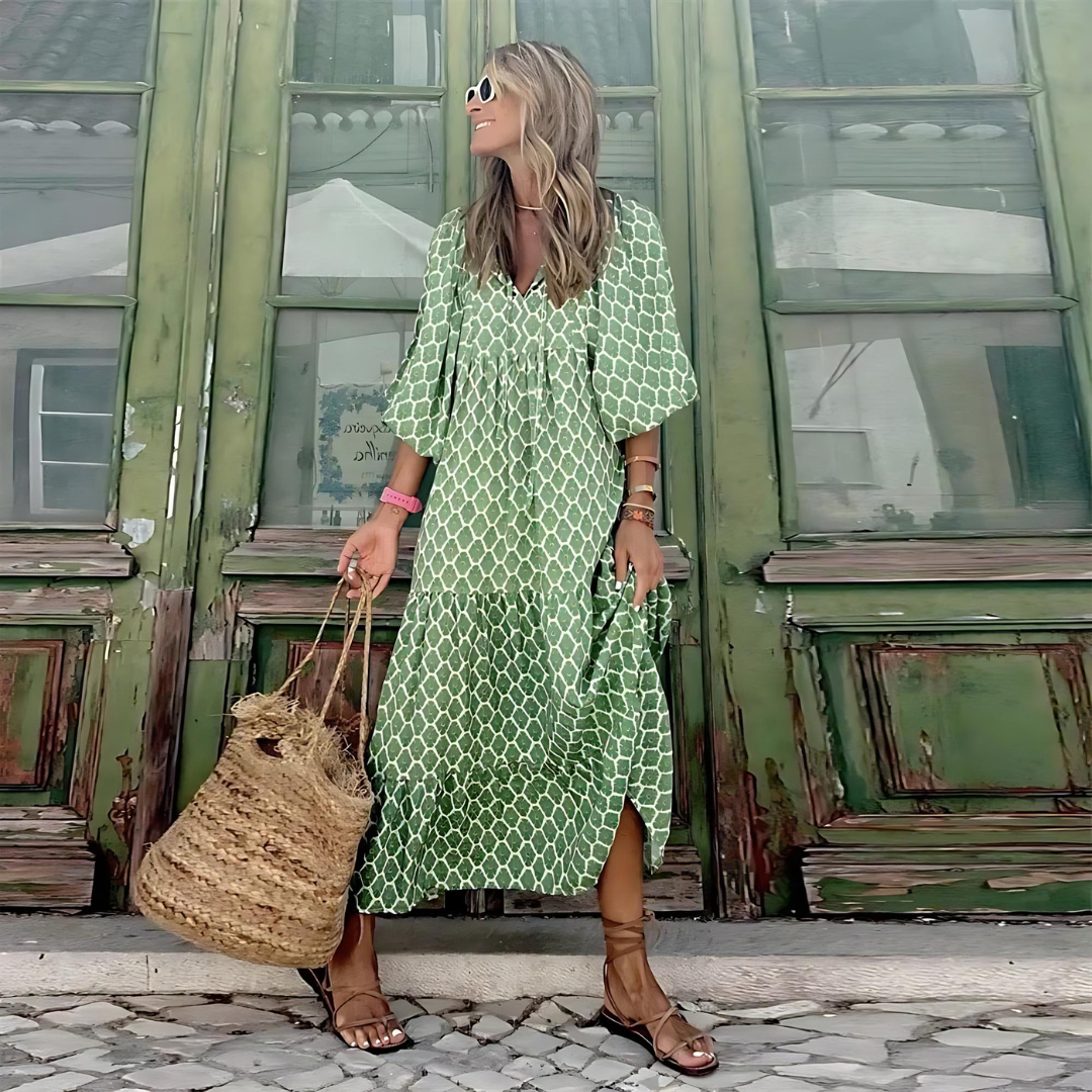 Geometric Print High-Low Dress